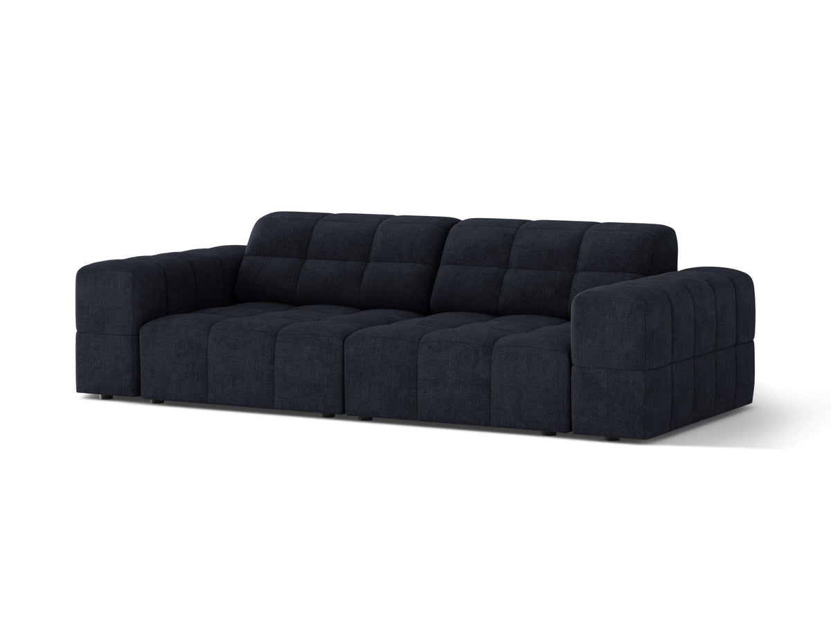 Cosmopolitan Design Chicago 3-Sitzer Sofa in Light Beige, Chenille-Stoff Eden, schwarze Kunststoffbeine, gerade Rückenlehne.