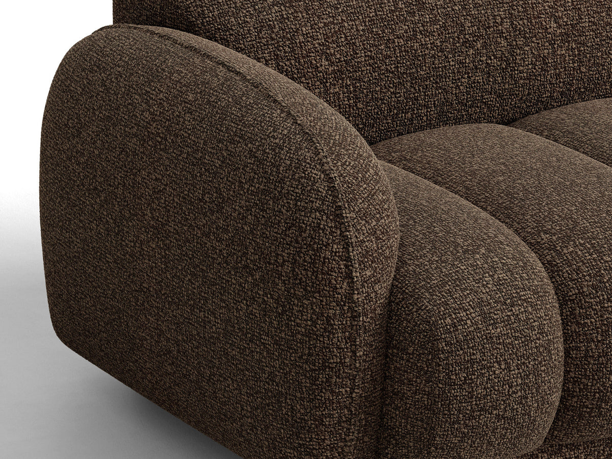 Beige-meliertes 3-Sitzer Sofa Bilbao aus Bouclé-Stoff mit Massivholzrahmen und schwarzen Kunststoffbeinen, Cosmopolitan Design.