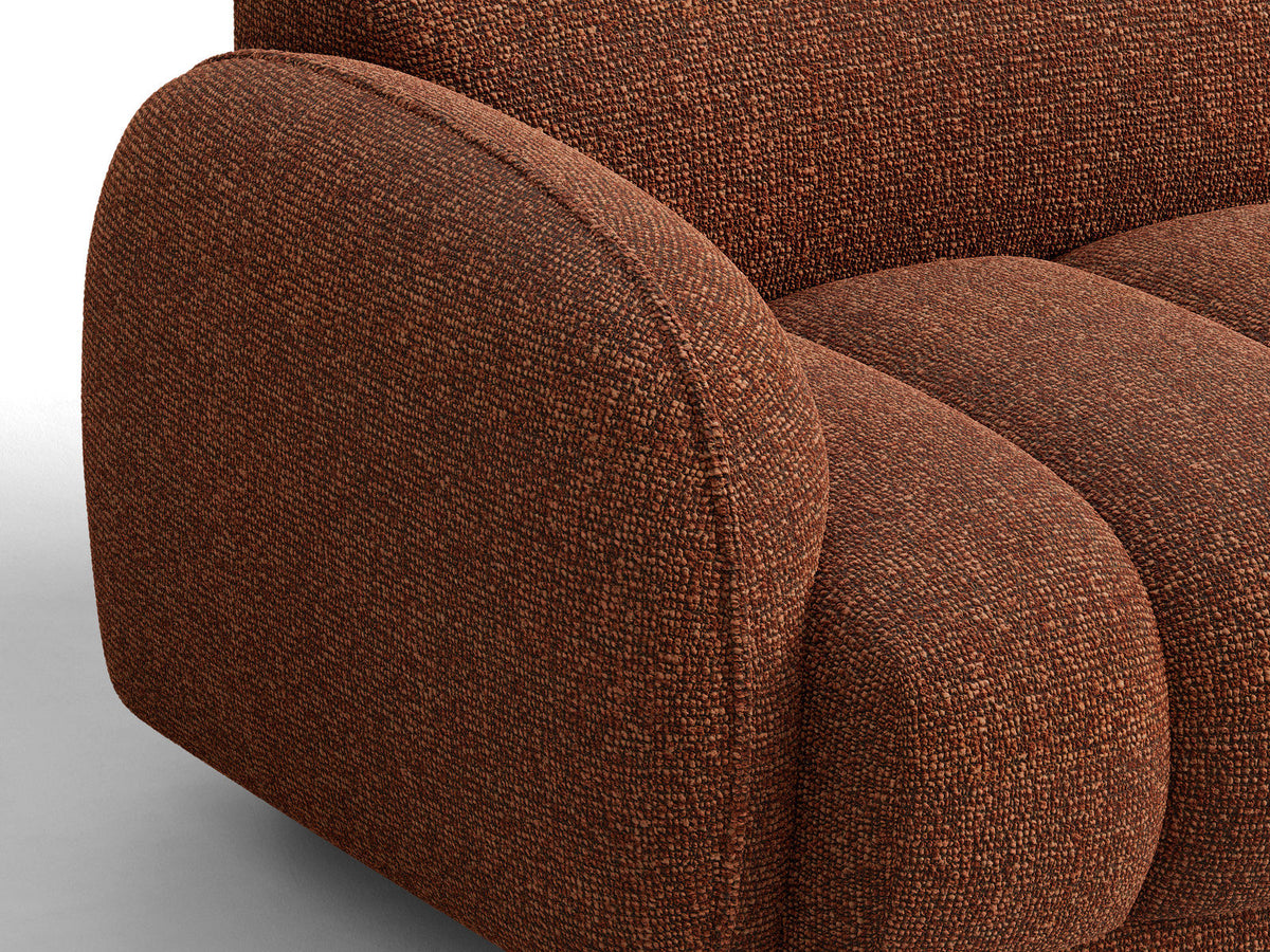 Beige-meliertes 3-Sitzer Sofa Bilbao aus Bouclé-Stoff mit Massivholzrahmen und schwarzen Kunststoffbeinen, Cosmopolitan Design.