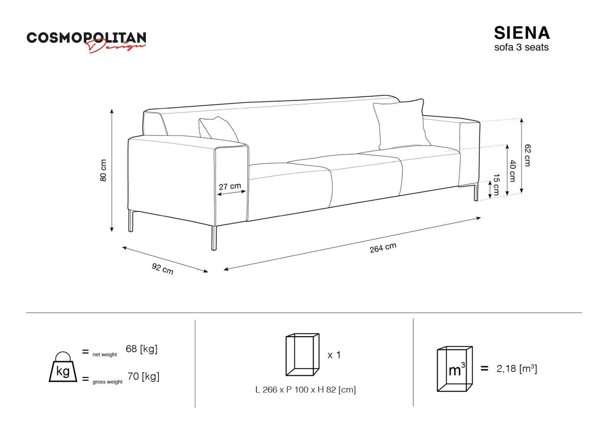 Dreisitzer-Sofa mit schwarzem Samtbezug (Salvador), Massivholzrahmen und schwarzen Kunststoffbeinen, Breite 232 cm.