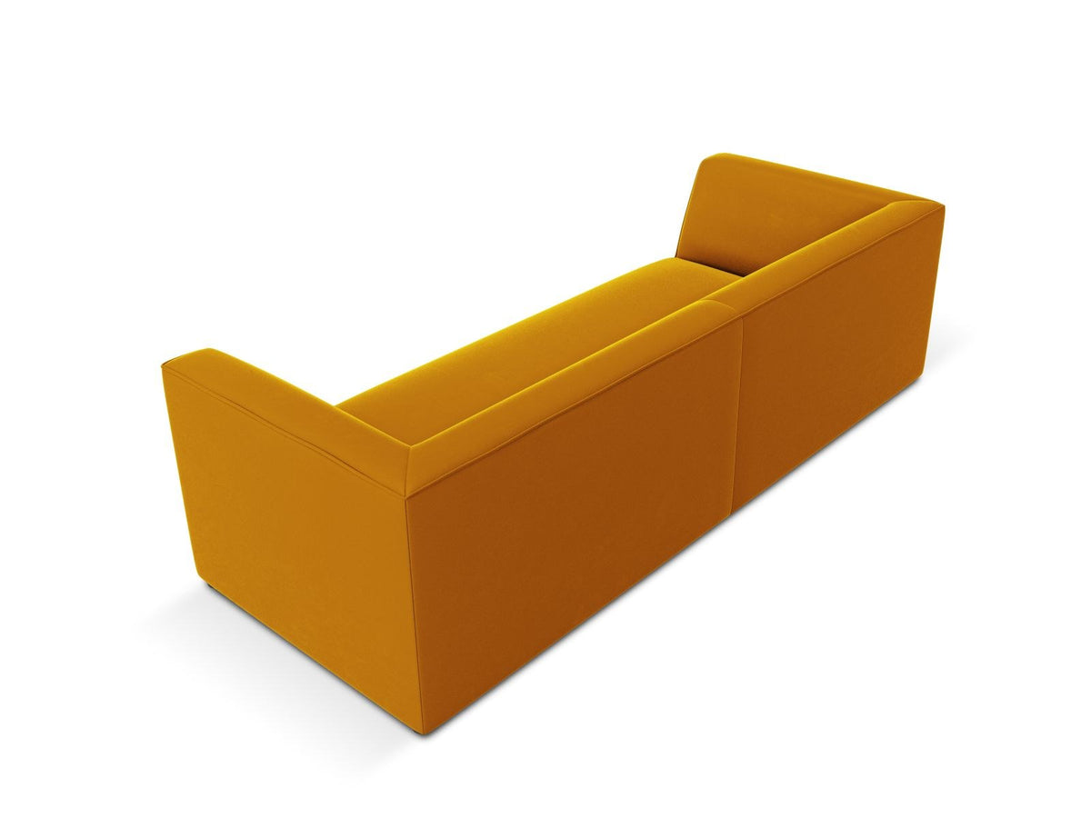 Dreisitzer-Sofa mit schwarzem Samtbezug (Salvador), Massivholzrahmen und schwarzen Kunststoffbeinen, Breite 232 cm.