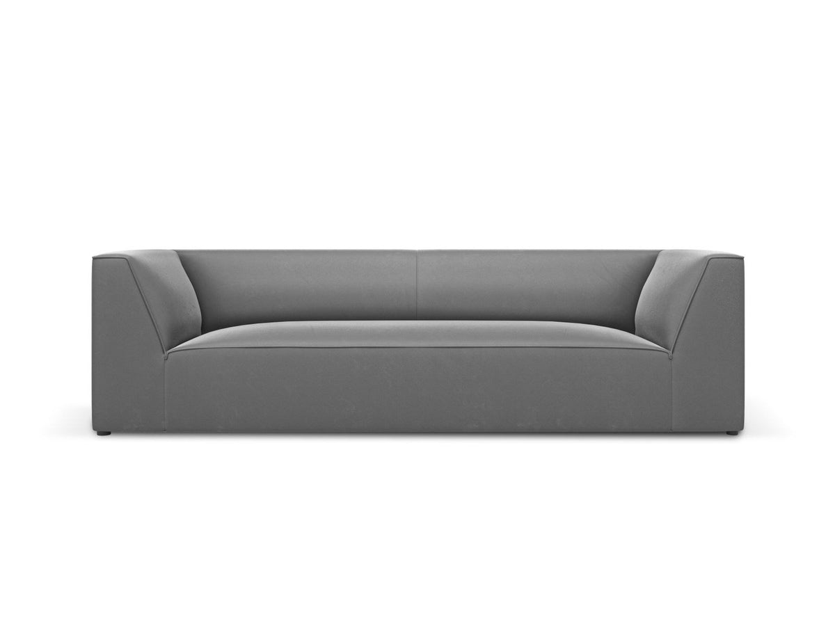 Dreisitzer-Sofa mit schwarzem Samtbezug (Salvador), Massivholzrahmen und schwarzen Kunststoffbeinen, Breite 232 cm.
