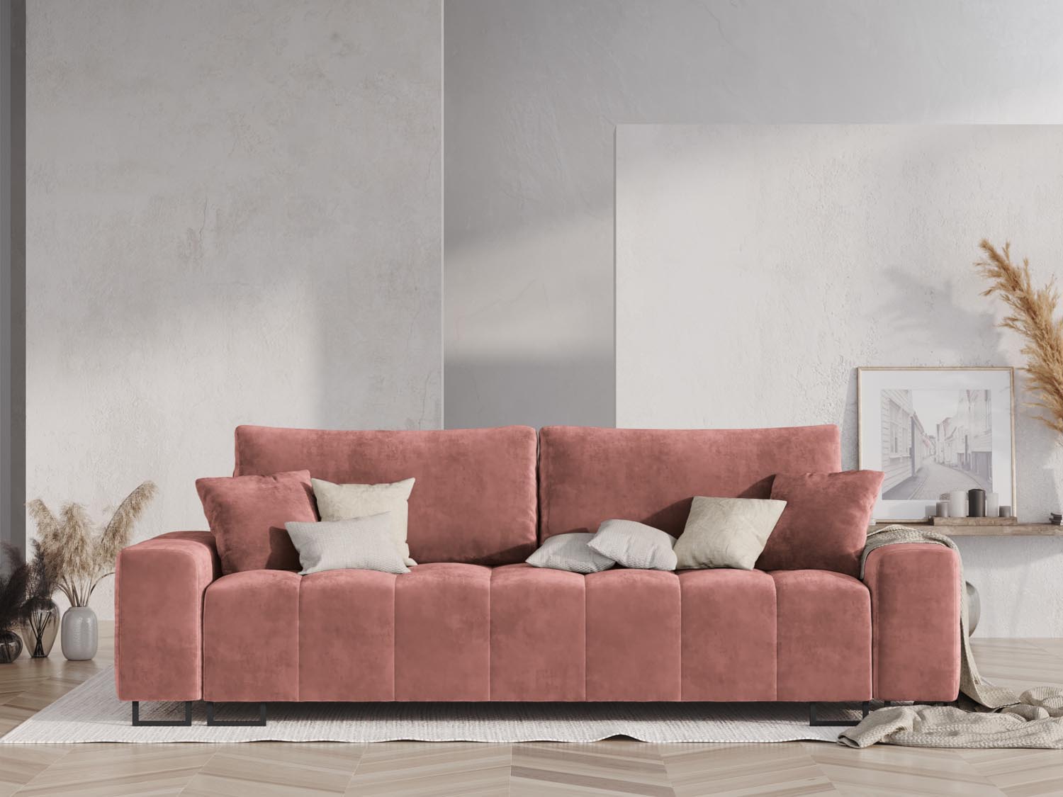 Entdecken Sie das Wicklow Velour Sofa von Cosmopolitan Design – elegantes 3-Sitzer Sofa mit praktischer Schlaffunktion und nützlichem Stauraum.