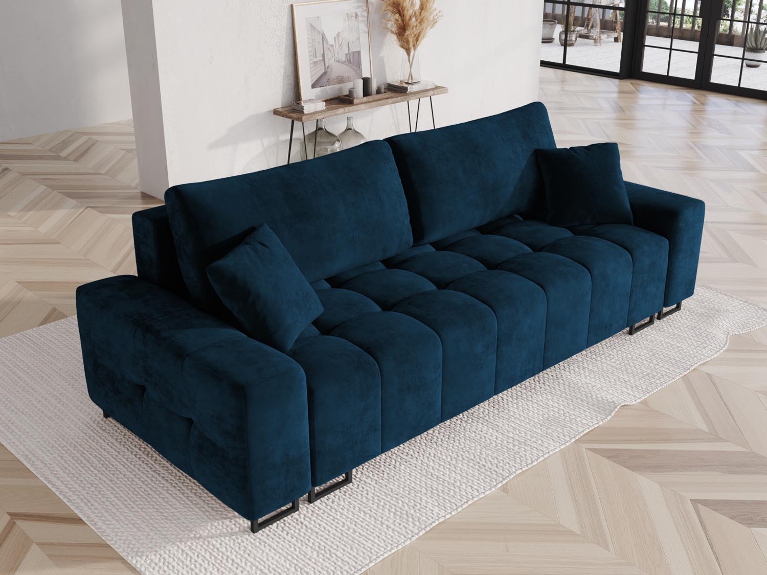 Entdecken Sie das Wicklow Velour Sofa von Cosmopolitan Design – elegantes 3-Sitzer Sofa mit praktischer Schlaffunktion und nützlichem Stauraum.