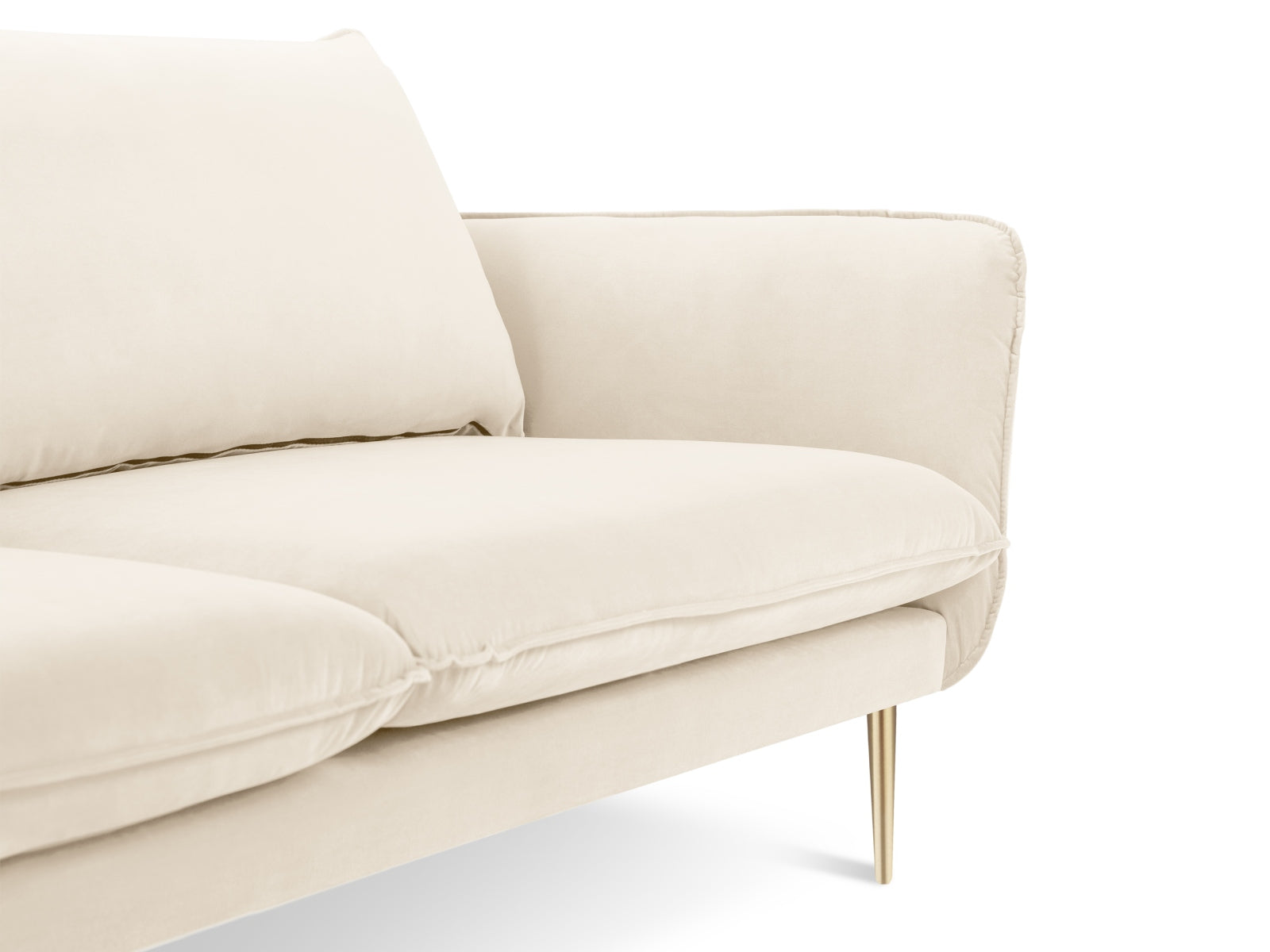 Vienna Velour Sofa 3 Sitzer 92cm in Light Beige/Gold-Bluvel präsentiert im Onlineshop von KAQTU Design AG. 3er Sofa ist von Cosmopolitan Design