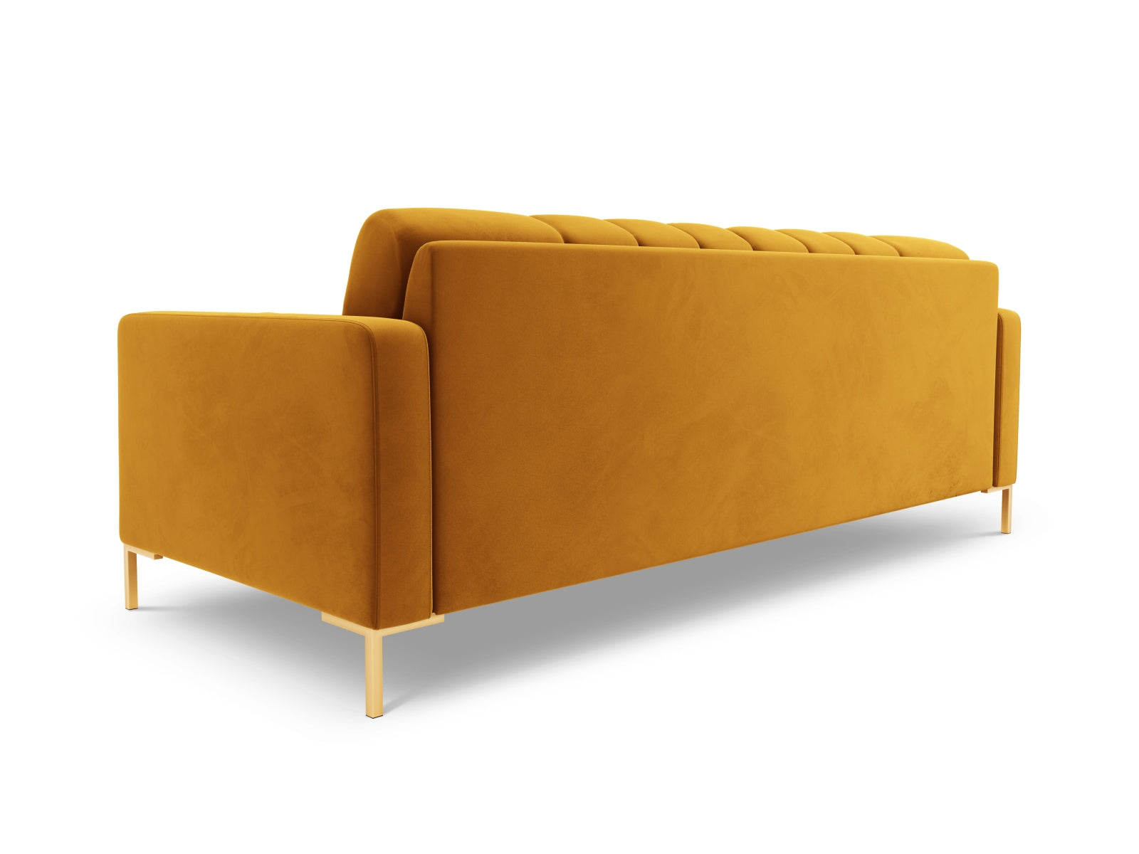 Elegantes 3-Sitzer Sofa Bali in strahlendem Gelb-Bluvel, ideal für einladende Wohnräume und entspannte Zusammenkünfte.
