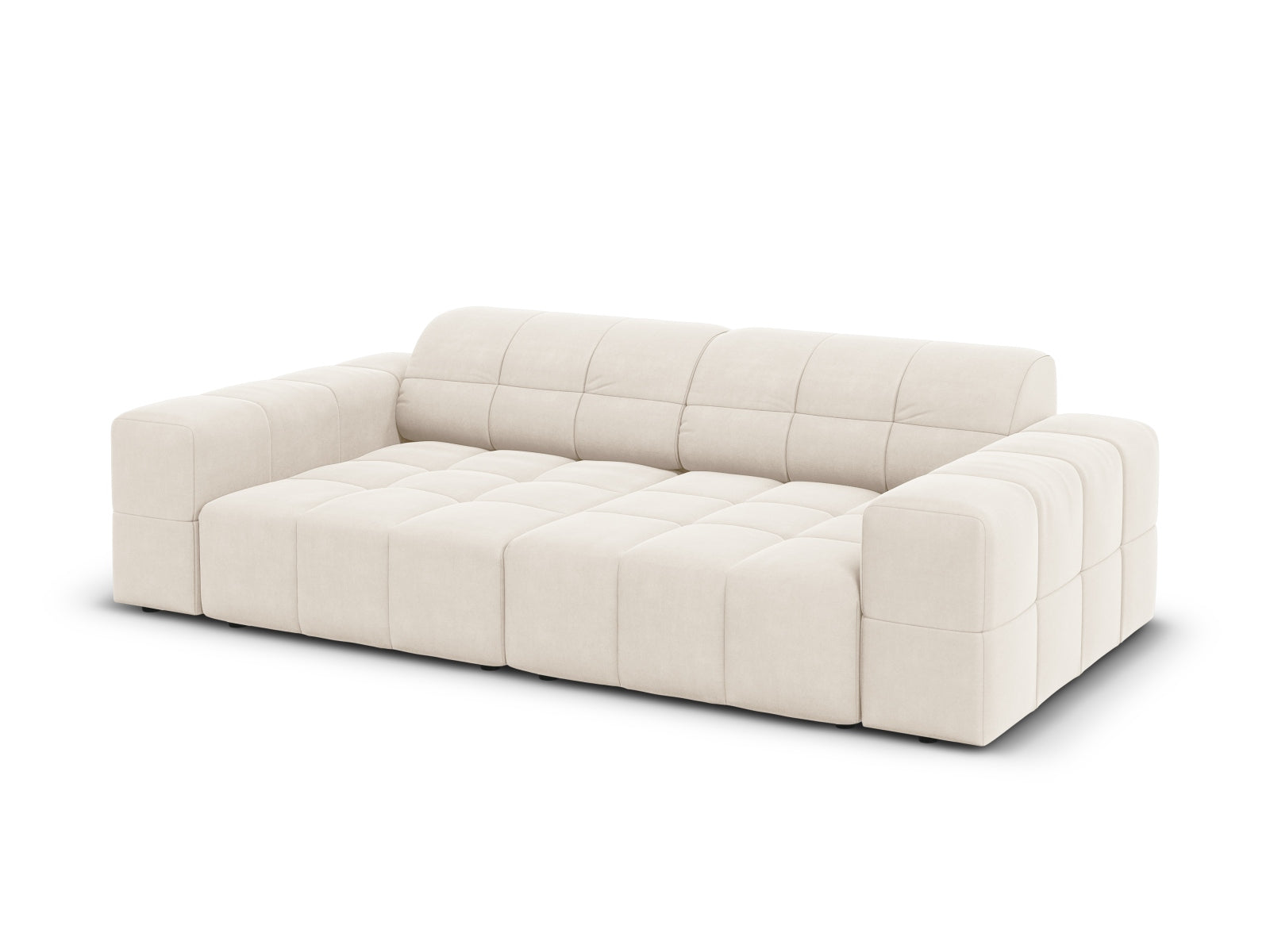 Stylisches 3-Sitzer Sofa im Chicago-Design aus weichem Velours in hellem Beige, perfekt für moderne und elegante Wohnambiente.