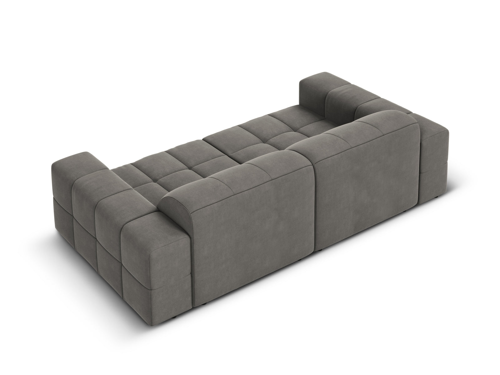 Elegantes 3-Sitzer Sofa in edlem Velours, sanftes Grau, ideal für stilvolle Wohnräume von Cosmopolitan Design.