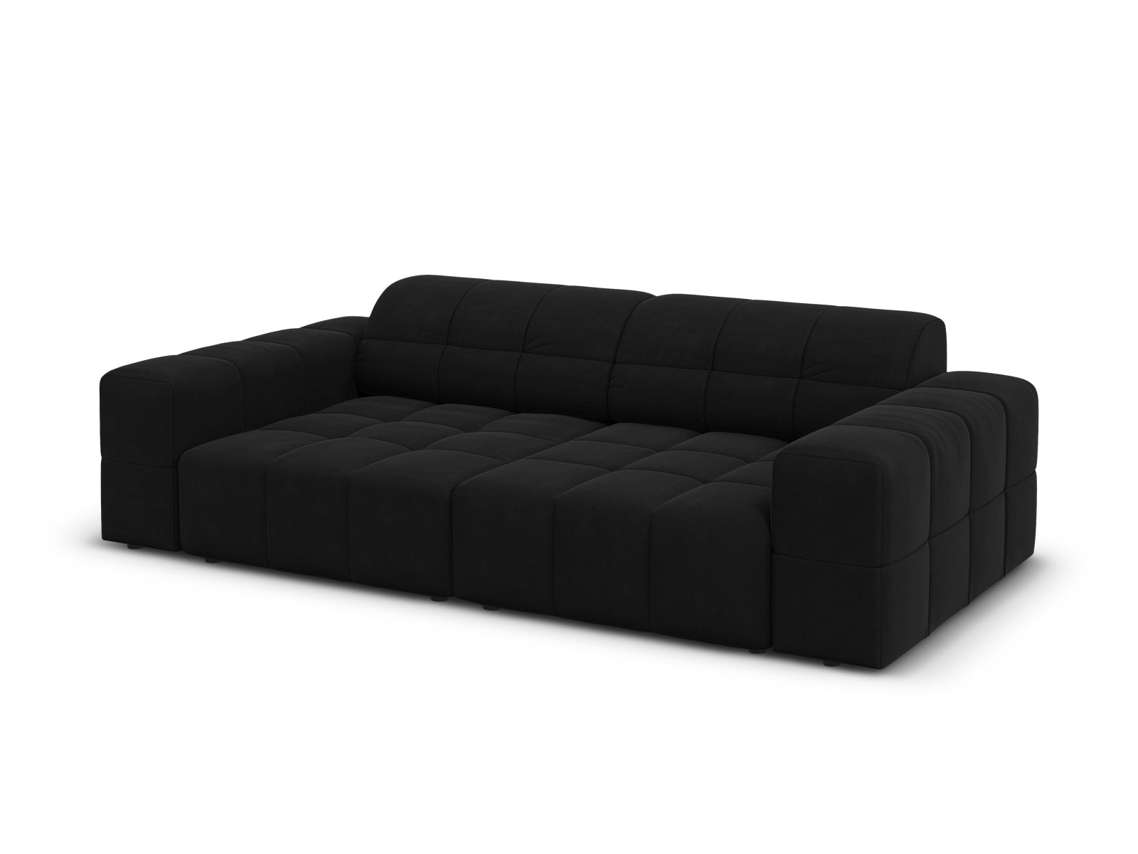 Schickes 3-Sitzer Sofa Chicago aus Velours in Schwarz-Bluvel, perfekt für moderne Wohnkonzepte und gemütliche Abende.