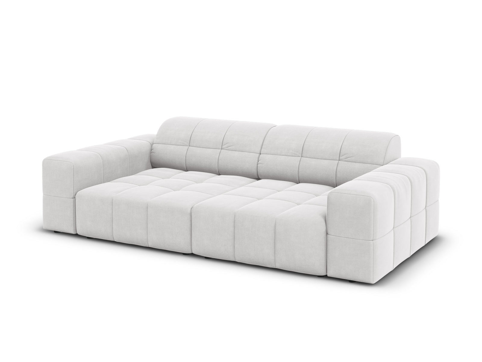 Stilvolles 3-Sitzer Sofa Chicago aus Velours in edlem Silber-Blau, perfekt für moderne Wohnkonzepte und gemütliche Atmosphäre.