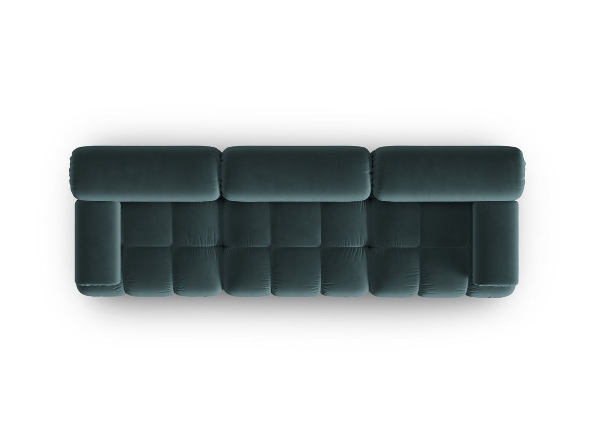 Modulares 3-Sitzer Sofa Cortina in Pink-Bluvel Samtstoff mit schwarzen Kunststoffbeinen, Massivholzrahmen, Sitzfläche 230 cm breit.