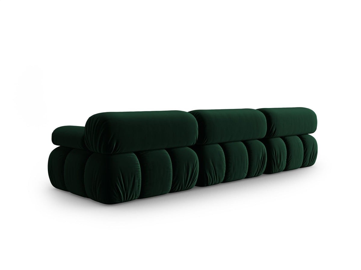 Modulares 3-Sitzer Sofa Cortina in Pink-Bluvel Samtstoff mit schwarzen Kunststoffbeinen, Massivholzrahmen, Sitzfläche 230 cm breit.