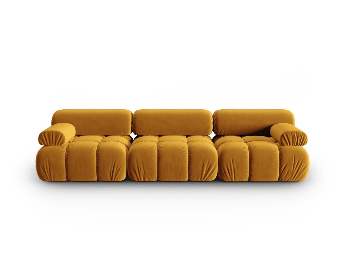 Modulares 3-Sitzer Sofa Cortina in Pink-Bluvel Samtstoff mit schwarzen Kunststoffbeinen, Massivholzrahmen, Sitzfläche 230 cm breit.