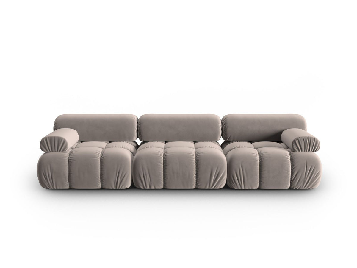 Modulares 3-Sitzer Sofa Cortina in Pink-Bluvel Samtstoff mit schwarzen Kunststoffbeinen, Massivholzrahmen, Sitzfläche 230 cm breit.
