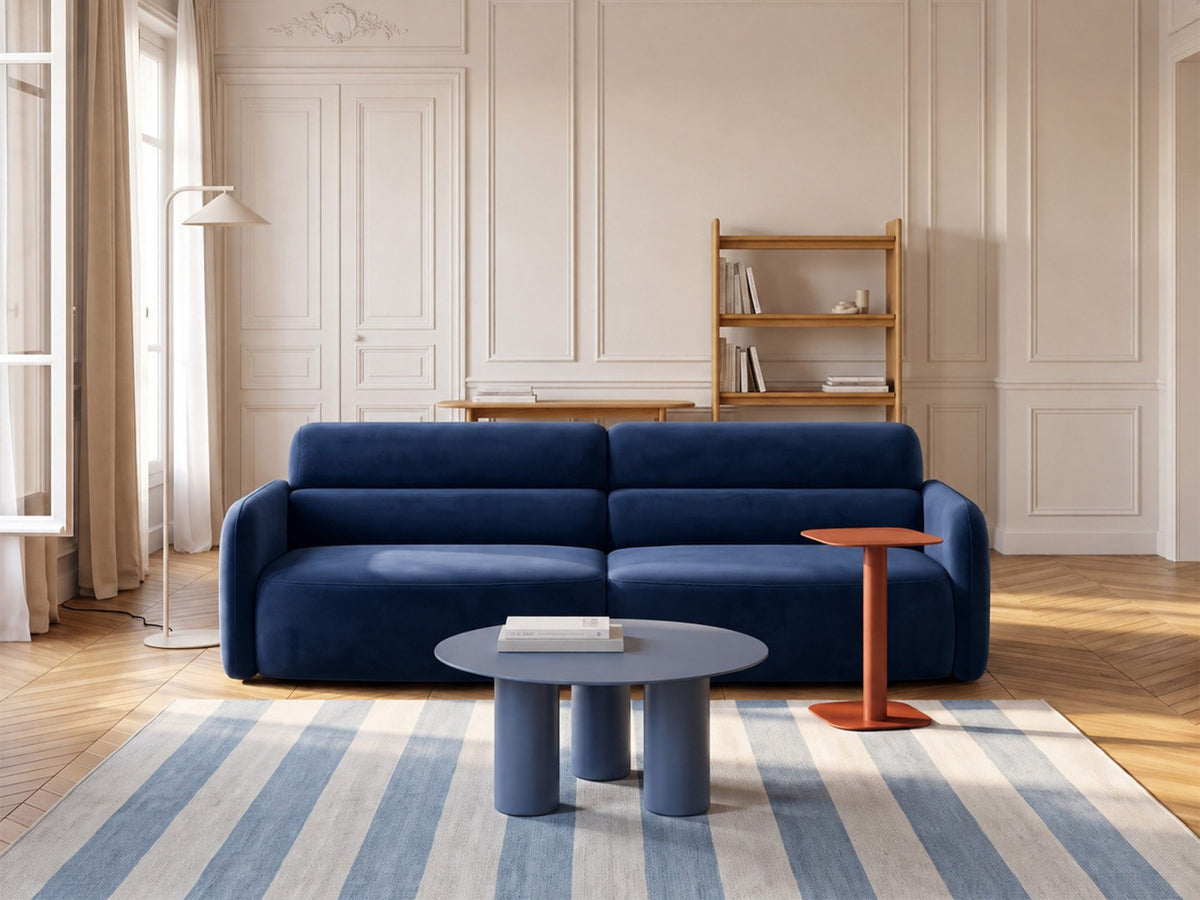 Dreisitzer-Sofa Malmo mit Stoffbezug und niedrigen schwarzen Kunststoffbeinen
