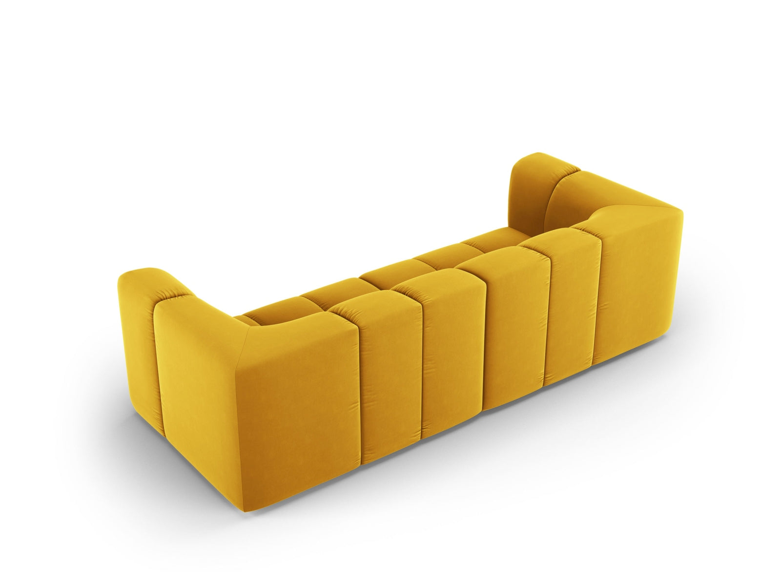 Elegantes 3-Sitzer Sofa Moritz in trendigem Gelb-Bluvel, perfekt für stilvolle Wohnzimmer und vielseitige Einrichtungsmöglichkeiten.