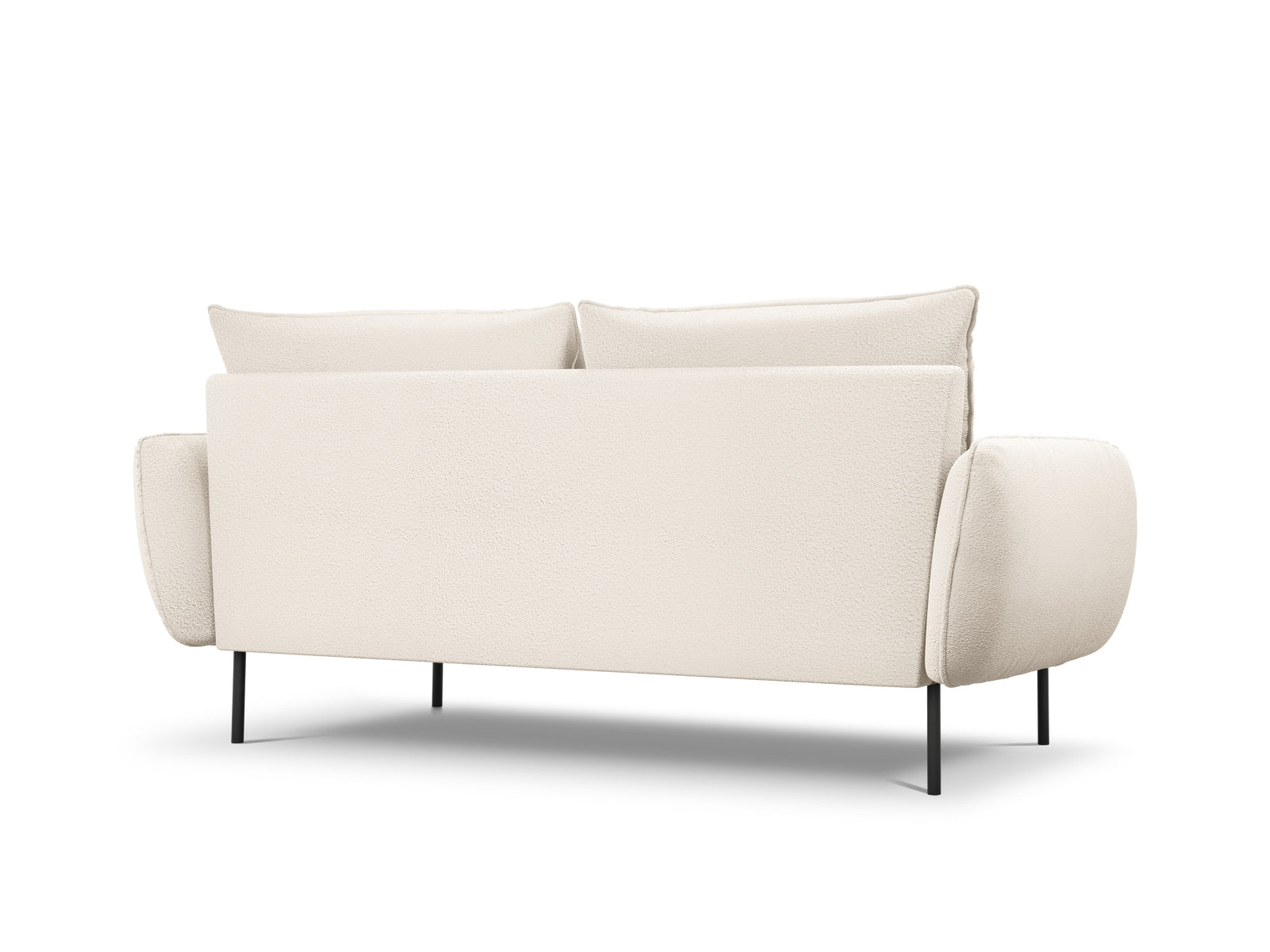 Elegantes 3-Sitzer Sofa "Vienna" mit luxuriöser Boucle-Textur, ideal für zeitgemäße Wohnräume in sanften Beige- und Schwarznuancen.