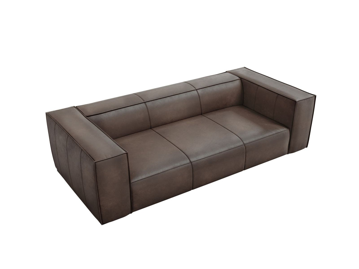 Turin 3er Sofa mit Rindsleder-Bezug in Grey Brown, Holzrahmen und schwarzen Buchenholzbeinen, moderne Form von Cosmopolitan Design.