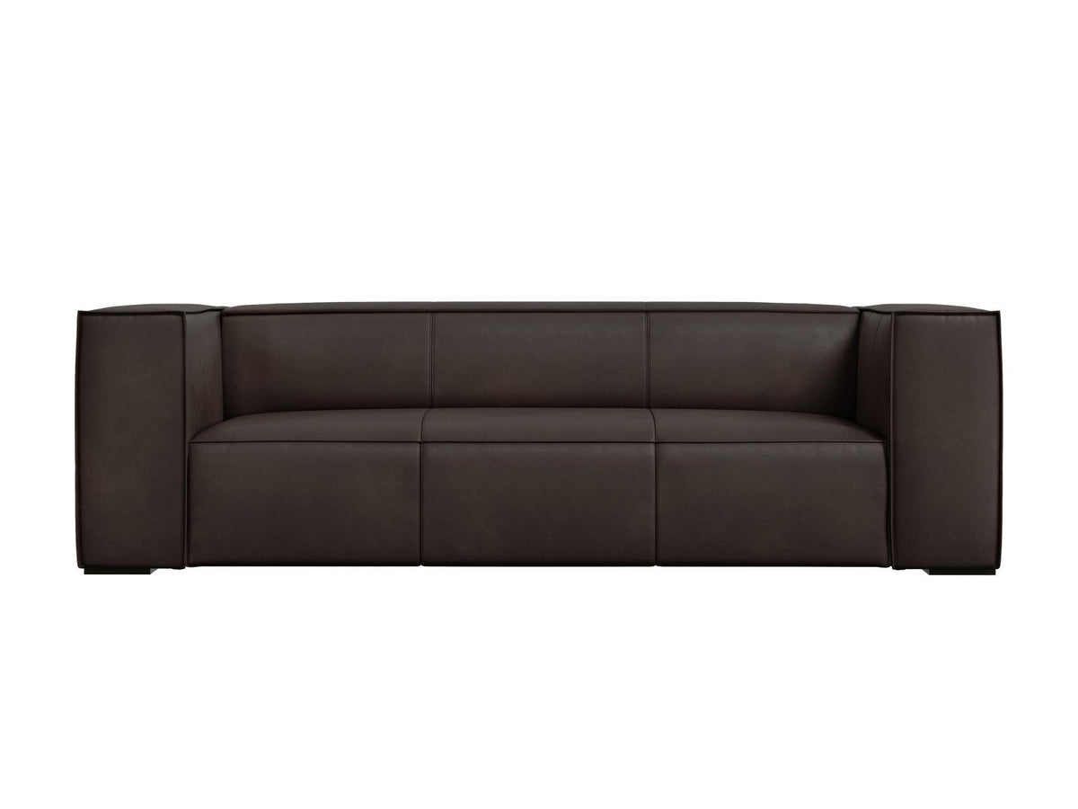 Turin 3er Sofa mit Rindsleder-Bezug in Grey Brown, Holzrahmen und schwarzen Buchenholzbeinen, moderne Form von Cosmopolitan Design.