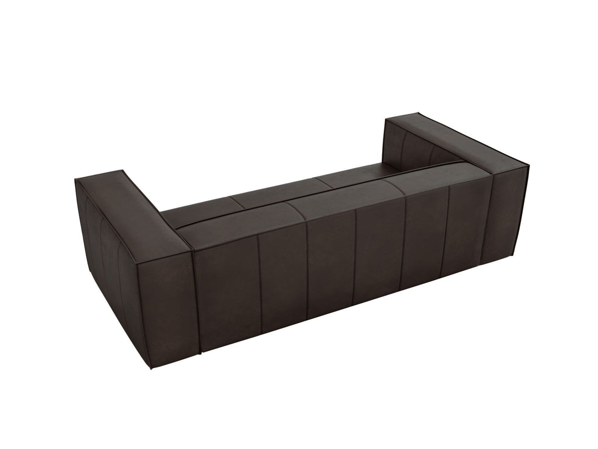 Turin 3er Sofa mit Rindsleder-Bezug in Grey Brown, Holzrahmen und schwarzen Buchenholzbeinen, moderne Form von Cosmopolitan Design.