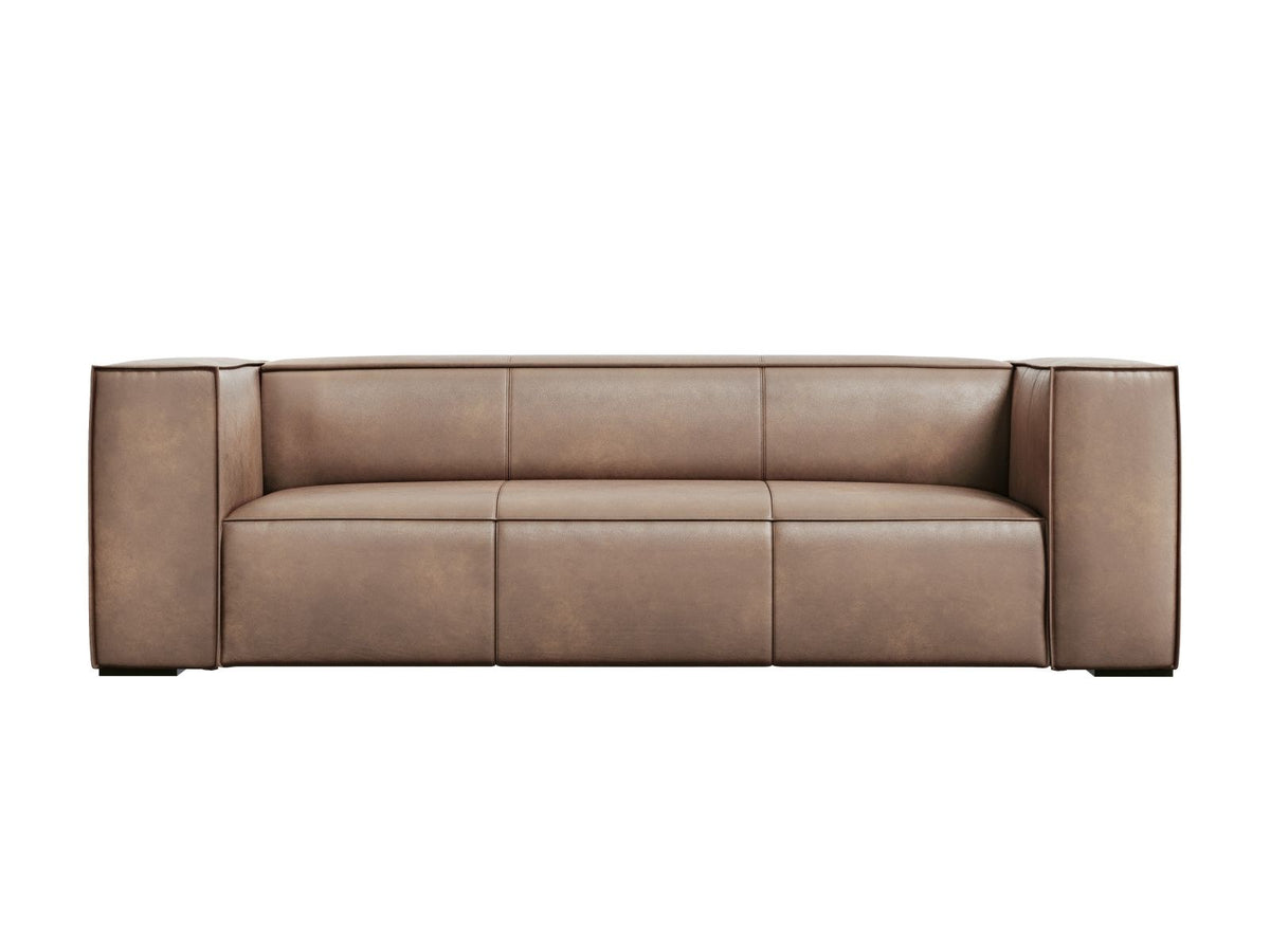 Turin 3er Sofa mit Rindsleder-Bezug in Grey Brown, Holzrahmen und schwarzen Buchenholzbeinen, moderne Form von Cosmopolitan Design.