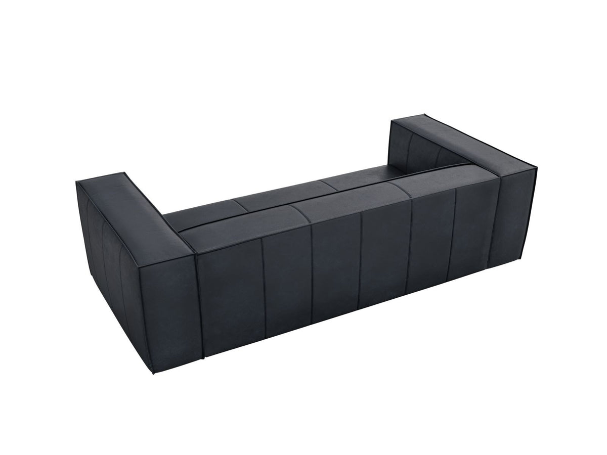 Turin 3er Sofa mit Rindsleder-Bezug in Grey Brown, Holzrahmen und schwarzen Buchenholzbeinen, moderne Form von Cosmopolitan Design.