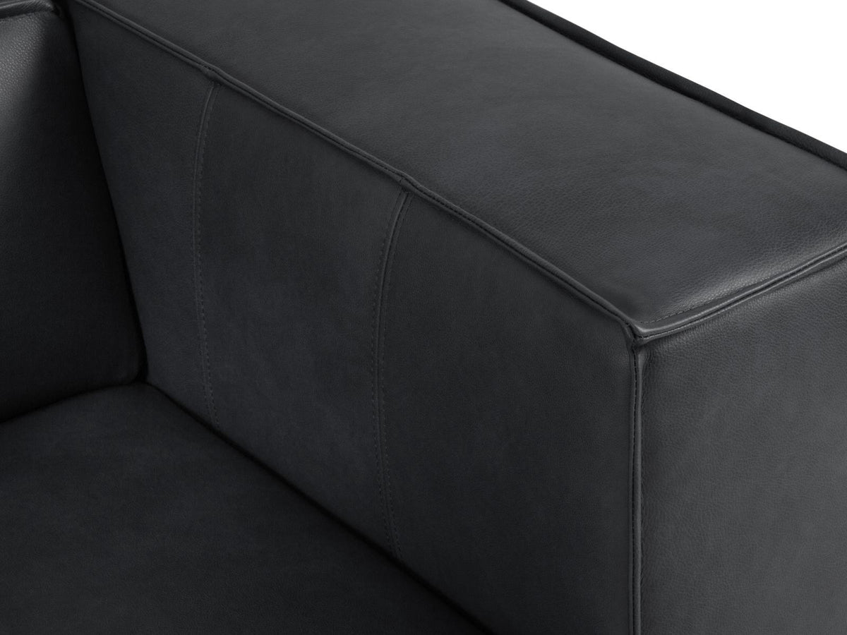 Turin 3er Sofa mit Rindsleder-Bezug in Grey Brown, Holzrahmen und schwarzen Buchenholzbeinen, moderne Form von Cosmopolitan Design.