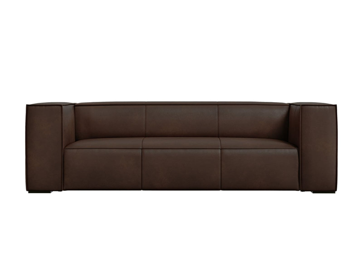 Turin 3er Sofa mit Rindsleder-Bezug in Grey Brown, Holzrahmen und schwarzen Buchenholzbeinen, moderne Form von Cosmopolitan Design.