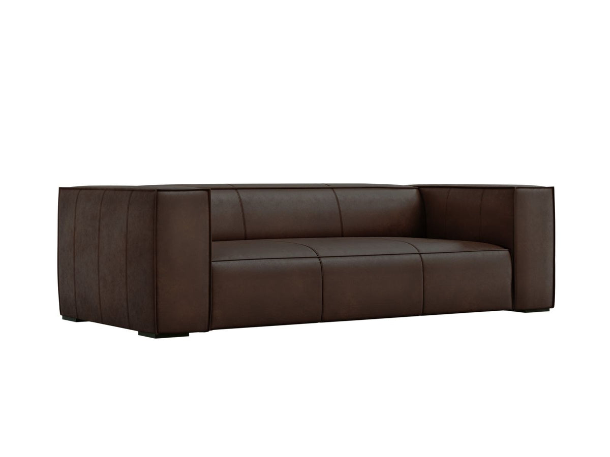 Turin 3er Sofa mit Rindsleder-Bezug in Grey Brown, Holzrahmen und schwarzen Buchenholzbeinen, moderne Form von Cosmopolitan Design.