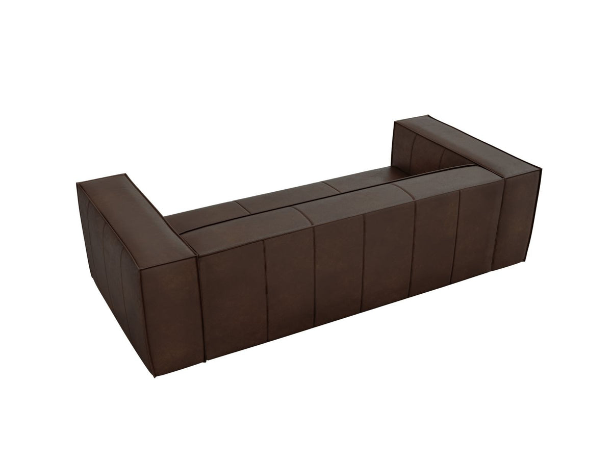 Turin 3er Sofa mit Rindsleder-Bezug in Grey Brown, Holzrahmen und schwarzen Buchenholzbeinen, moderne Form von Cosmopolitan Design.