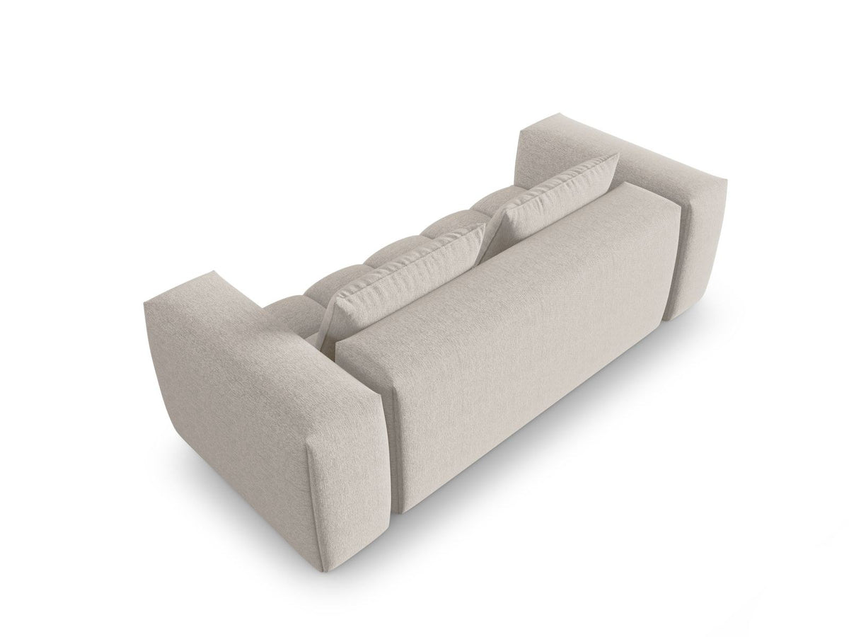 Modulares 3-Sitzer Sofa Verona in Beige mit Sorella-Stoffbezug, schwarzen Kunststoffbeinen und massivem Holzrahmen, Ansicht von vorne.