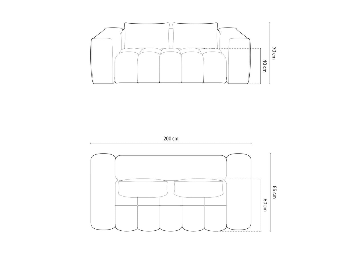 Modulares 3-Sitzer Sofa Verona in Beige mit Sorella-Stoffbezug, schwarzen Kunststoffbeinen und massivem Holzrahmen, Ansicht von vorne.
