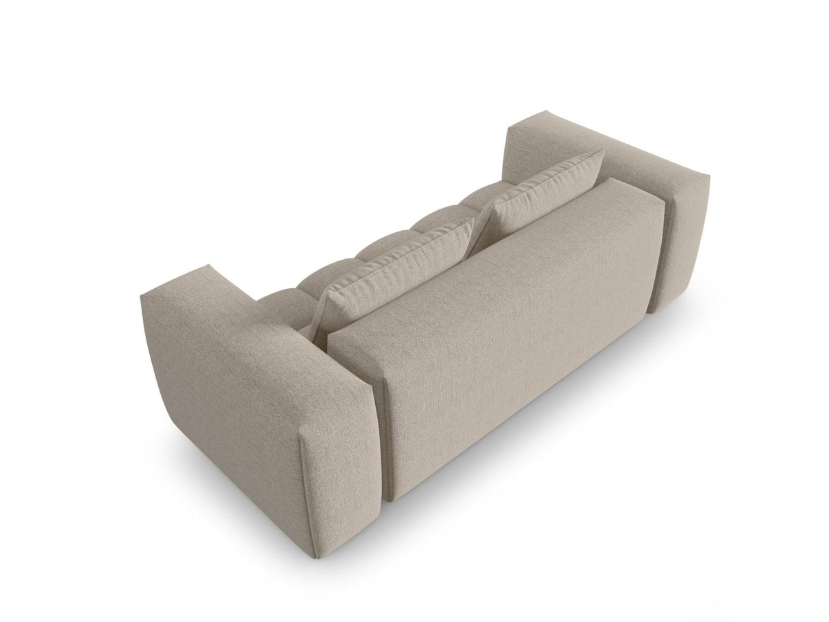 Modulares 3-Sitzer Sofa Verona in Beige mit Sorella-Stoffbezug, schwarzen Kunststoffbeinen und massivem Holzrahmen, Ansicht von vorne.