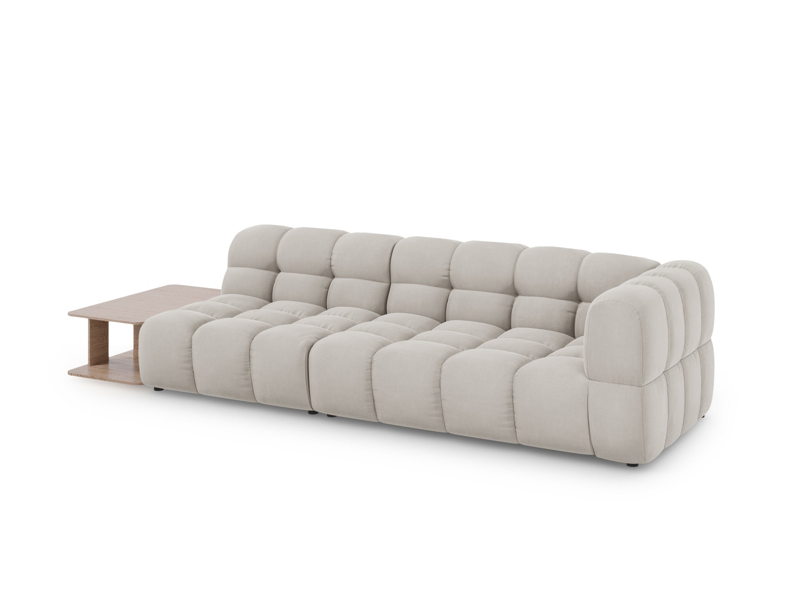 Elegantes Sky Velour Sofa in Light Beige, 4-Sitzer, linksseitig, ideal für stilvolle Wohnräume, von Cosmopolitan Design.