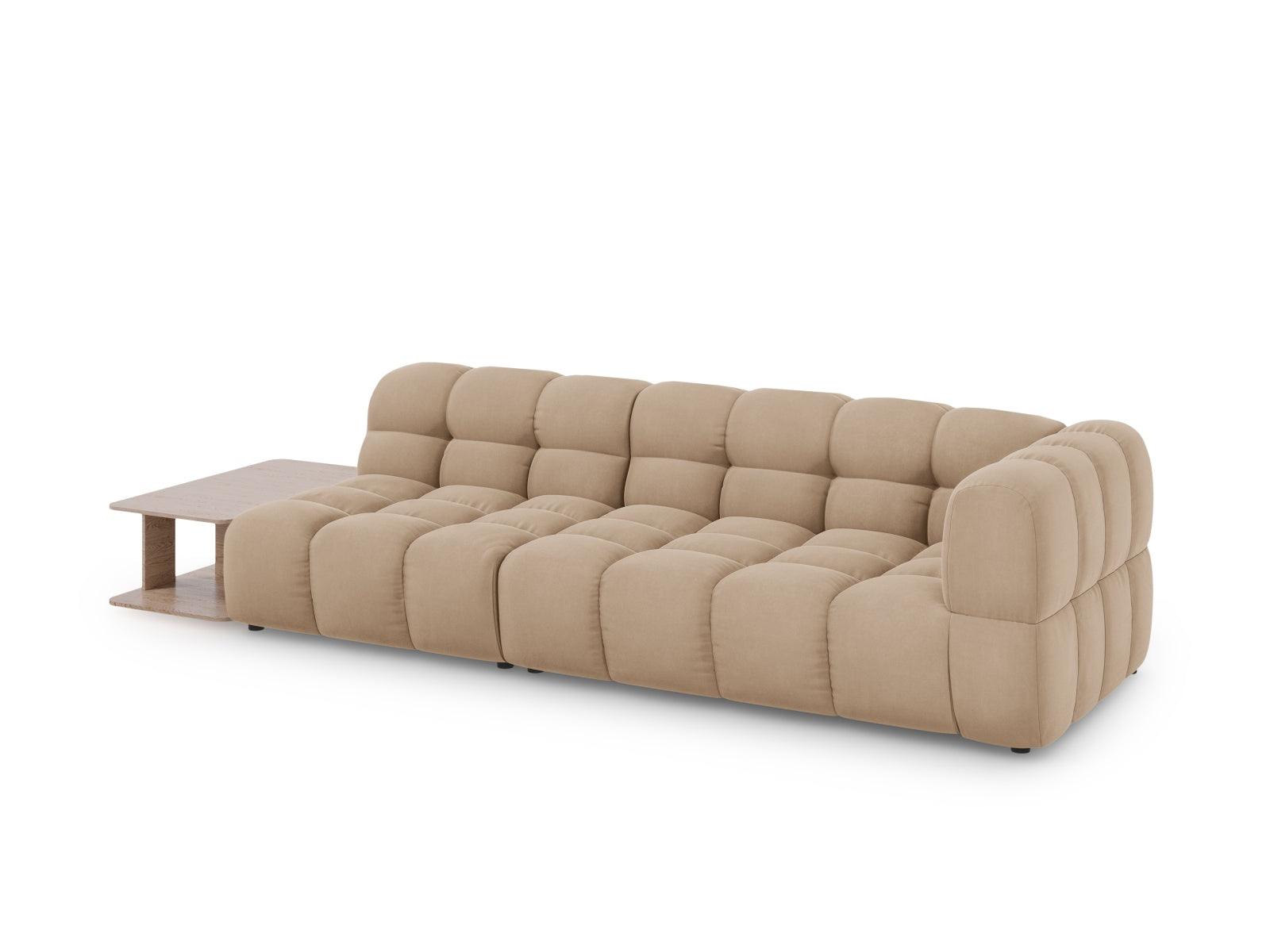 Entdecken Sie das elegante Sky Velour Sofa links, ein 4-Sitzer mit modarem Design, ideal für stilvolle Wohnräume. Hochwertiger Veloursstoff sorgt für Komfort und Langlebigkeit.