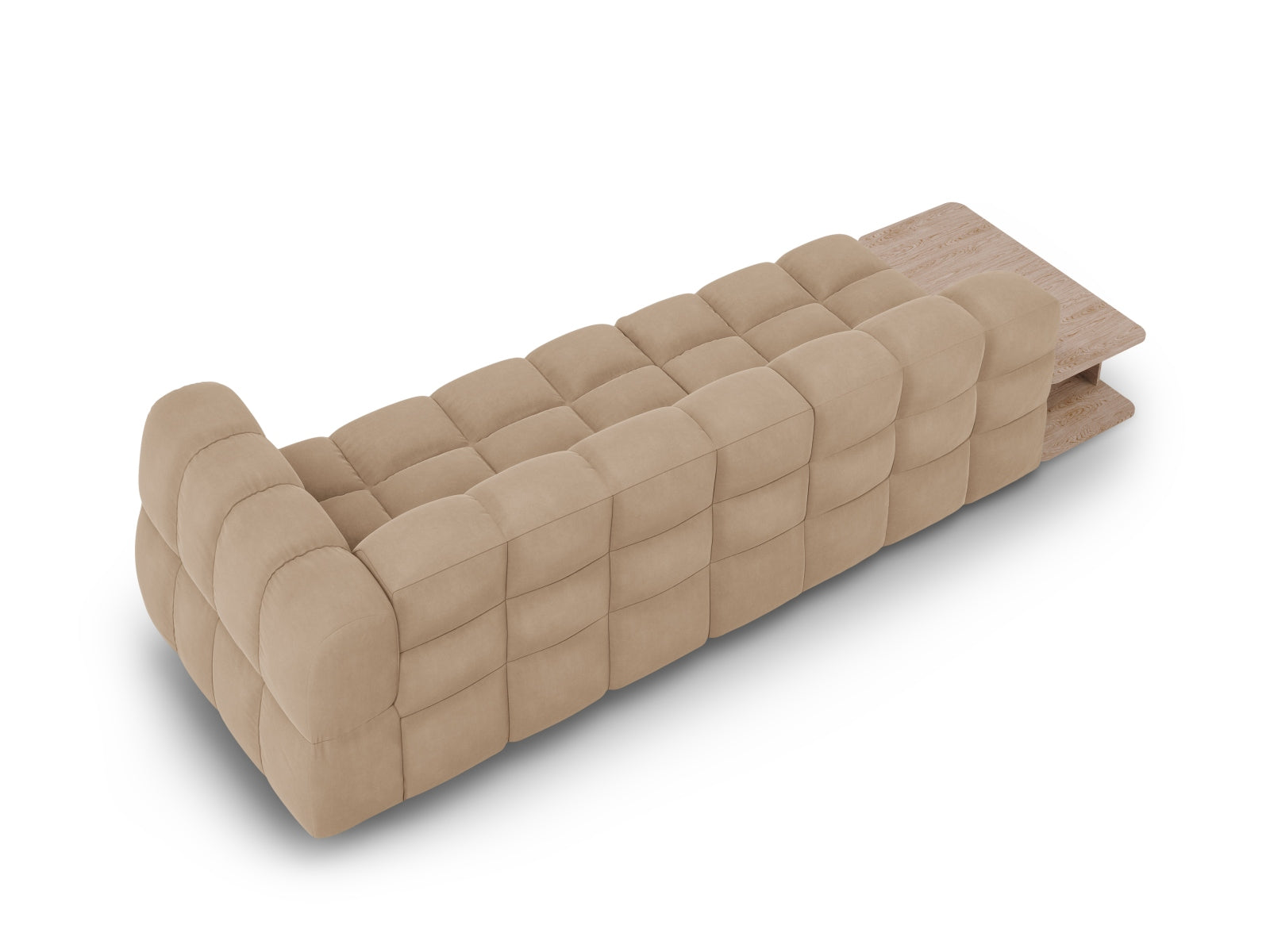 Entdecken Sie das elegante Sky Velour Sofa links, ein modulares 4-Sitzer-Design, das Komfort und Stil in Ihr Zuhause bringt. Ideal für gesellige Abende!