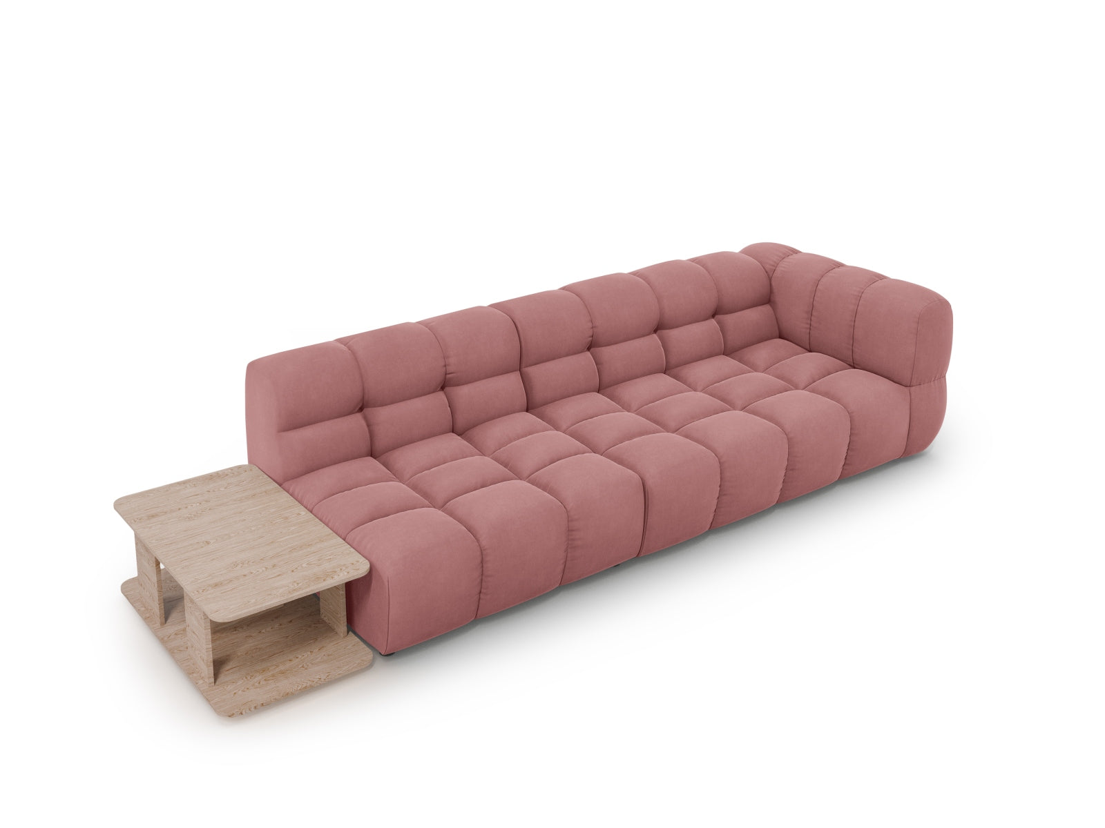 Erleben Sie das Sky Velour Sofa links, ein modulares 4-Sitzer-Möbelstück, das Stil und Funktionalität vereint. Perfekt für Ihr modernes Wohnzimmer!