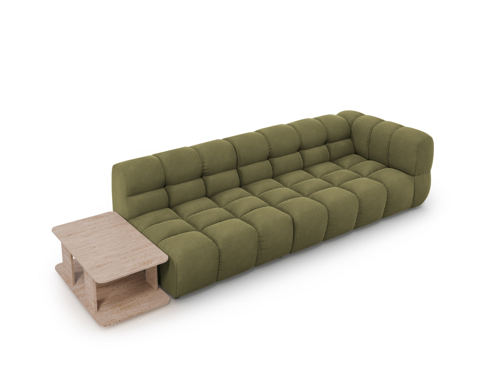 Erleben Sie das Sky Velour Sofa links, ein modulares 4-Sitzer-Möbelstück, das Stil und Funktionalität vereint. Perfekt für Ihr modernes Wohnzimmer!