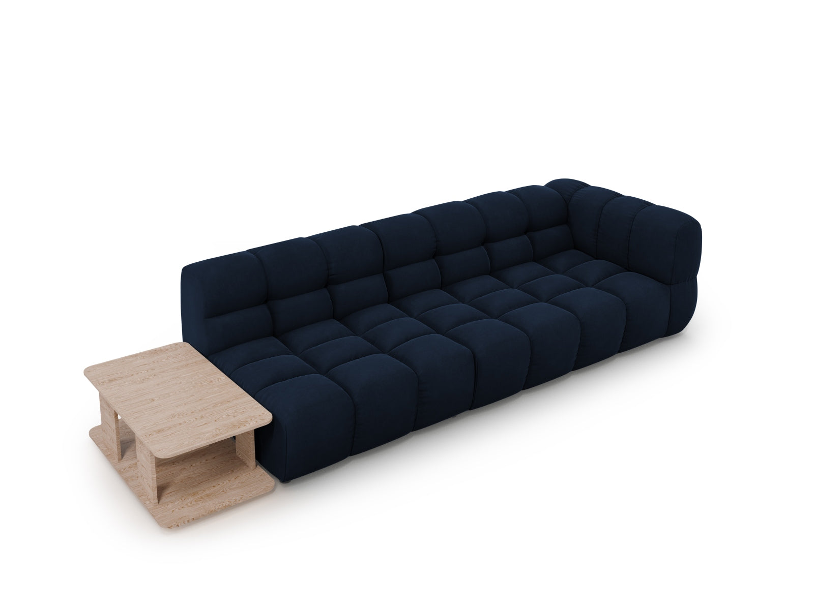 Erleben Sie das Sky Velour Sofa links, ein modulares 4-Sitzer-Möbelstück, das Stil und Funktionalität vereint. Perfekt für Ihr modernes Wohnzimmer!