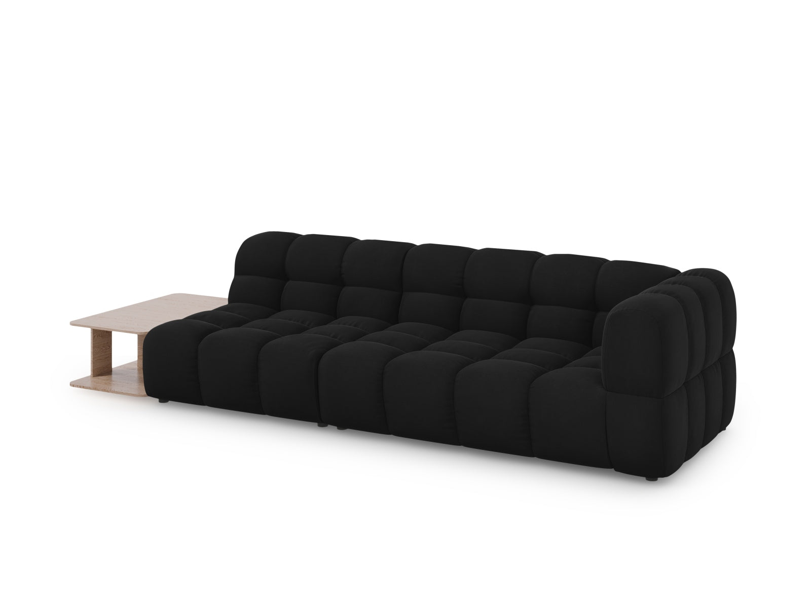 Elegantes Sky Velour Sofa in Schwarz, 4-Sitzer, linksseitig, ideal für stilvolle Wohnräume. Modulares Design von Cosmopolitan Design.