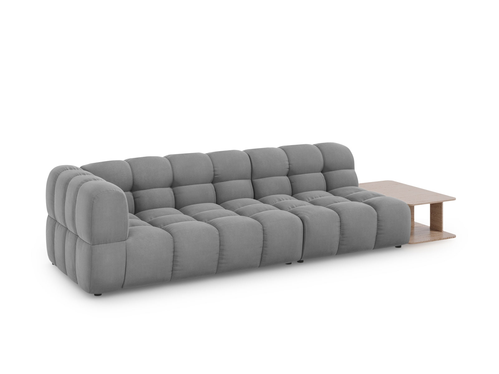 Elegantes Sky Velour Sofa in Hellgrau, 4-Sitzer, modulare Bauweise, ideal für stilvolle Wohnräume, präsentiert von Cosmopolitan Design.