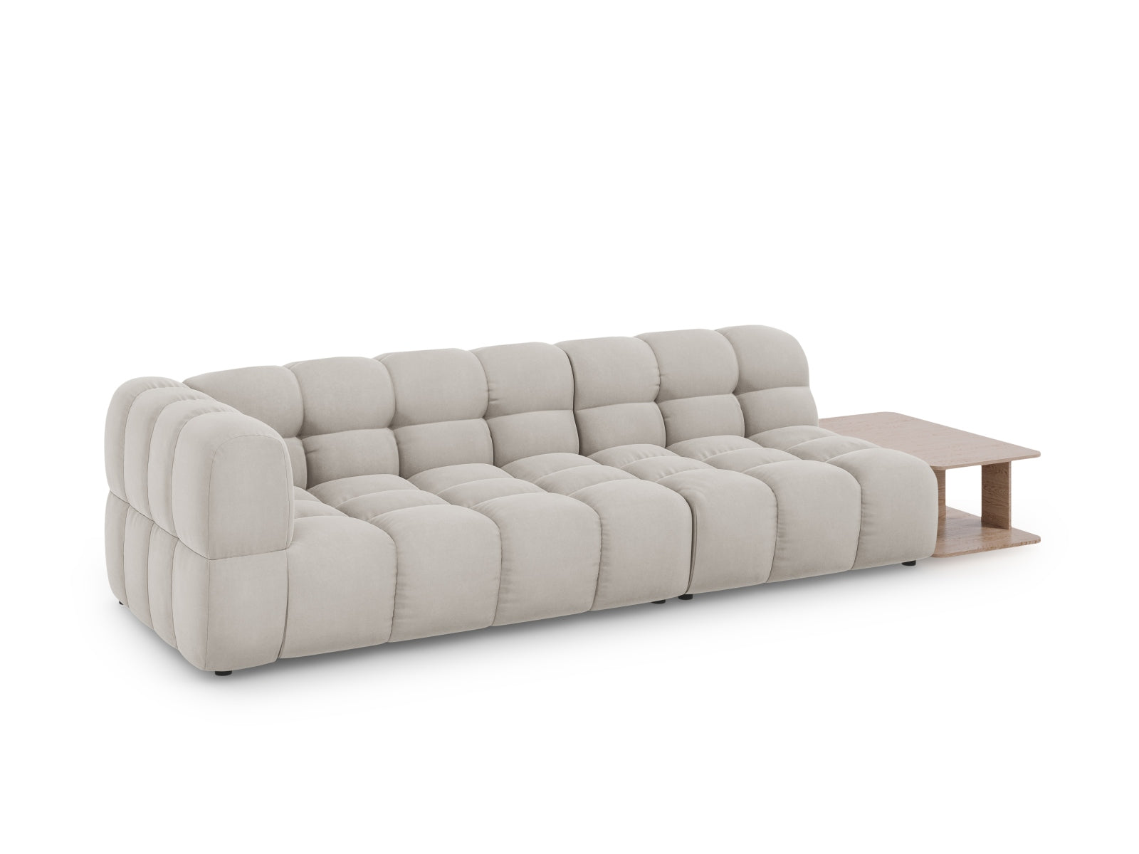 Entdecken Sie das elegante Sky Velour Sofa von Cosmopolitan Design – ein modulares 4-Sitzer Möbelstück in stilvollem Light Beige, ideal für Ihr Zuhause.