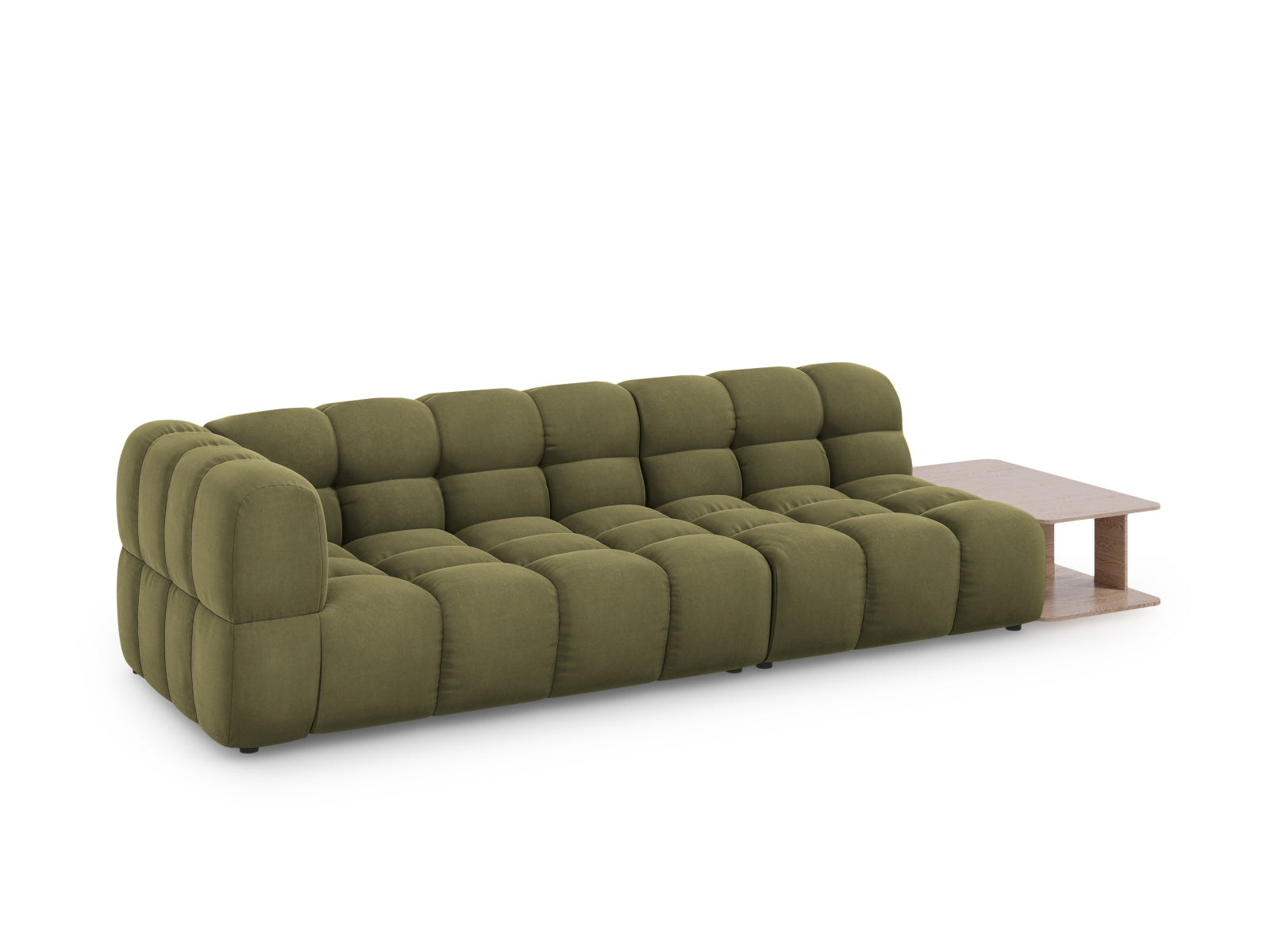 Entdecken Sie das elegante Sky Velour Sofa von Cosmopolitan Design – ein modulares 4-Sitzer Möbelstück in stilvollem Light Green für Ihr modernes Zuhause.