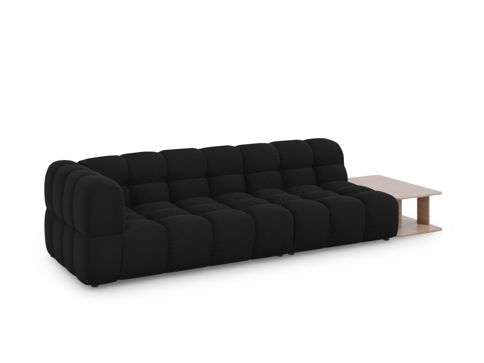 Elegantes Sky Velour Sofa in Schwarz, 4-Sitzer, modulare Bauweise, ideal für stilvolle Wohnräume, präsentiert von Cosmopolitan Design.
