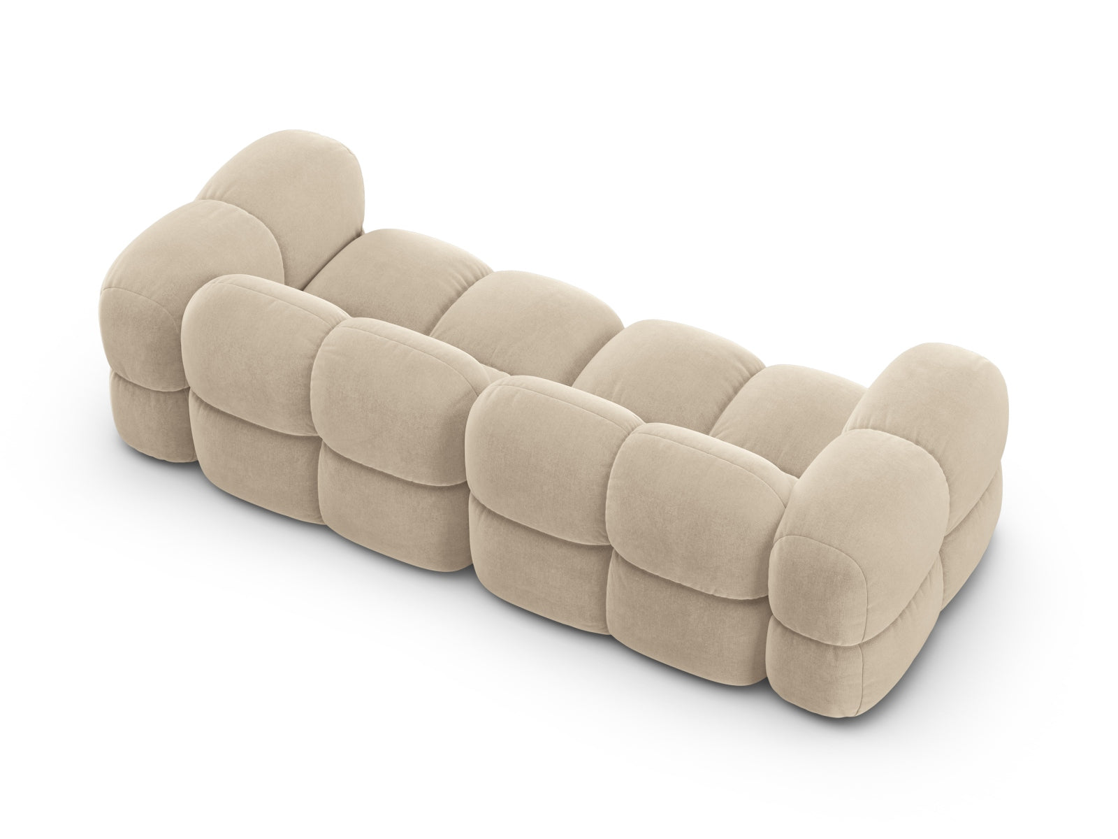 Beige Velours Sofa Loretto, 4-Sitzer von Cosmopolitan Design, vereint Komfort und Stil für moderne Wohnräume.