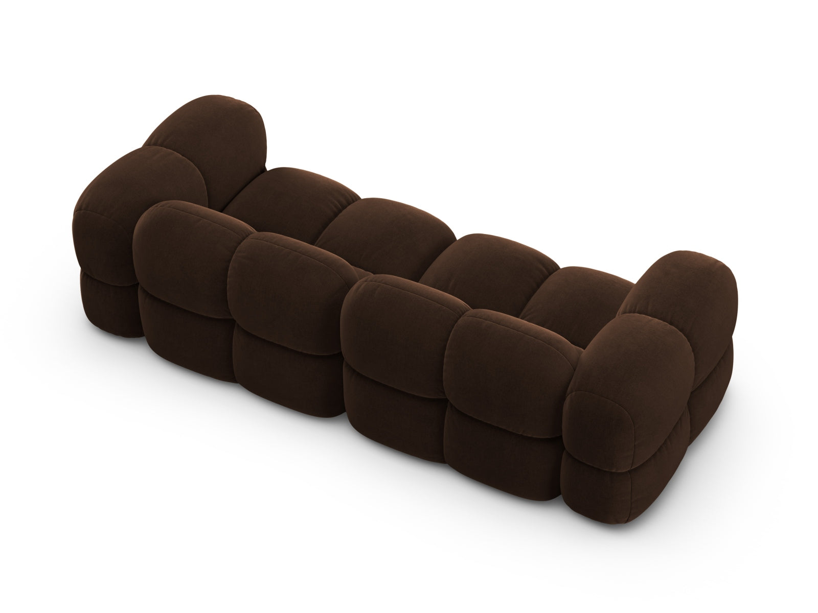 Stilvolles 4-Sitzer Sofa Loretto in luxuriösem Velour, Farbe Chocolate-Vogue, perfekt für entspannte Abende und modernes Interieur.