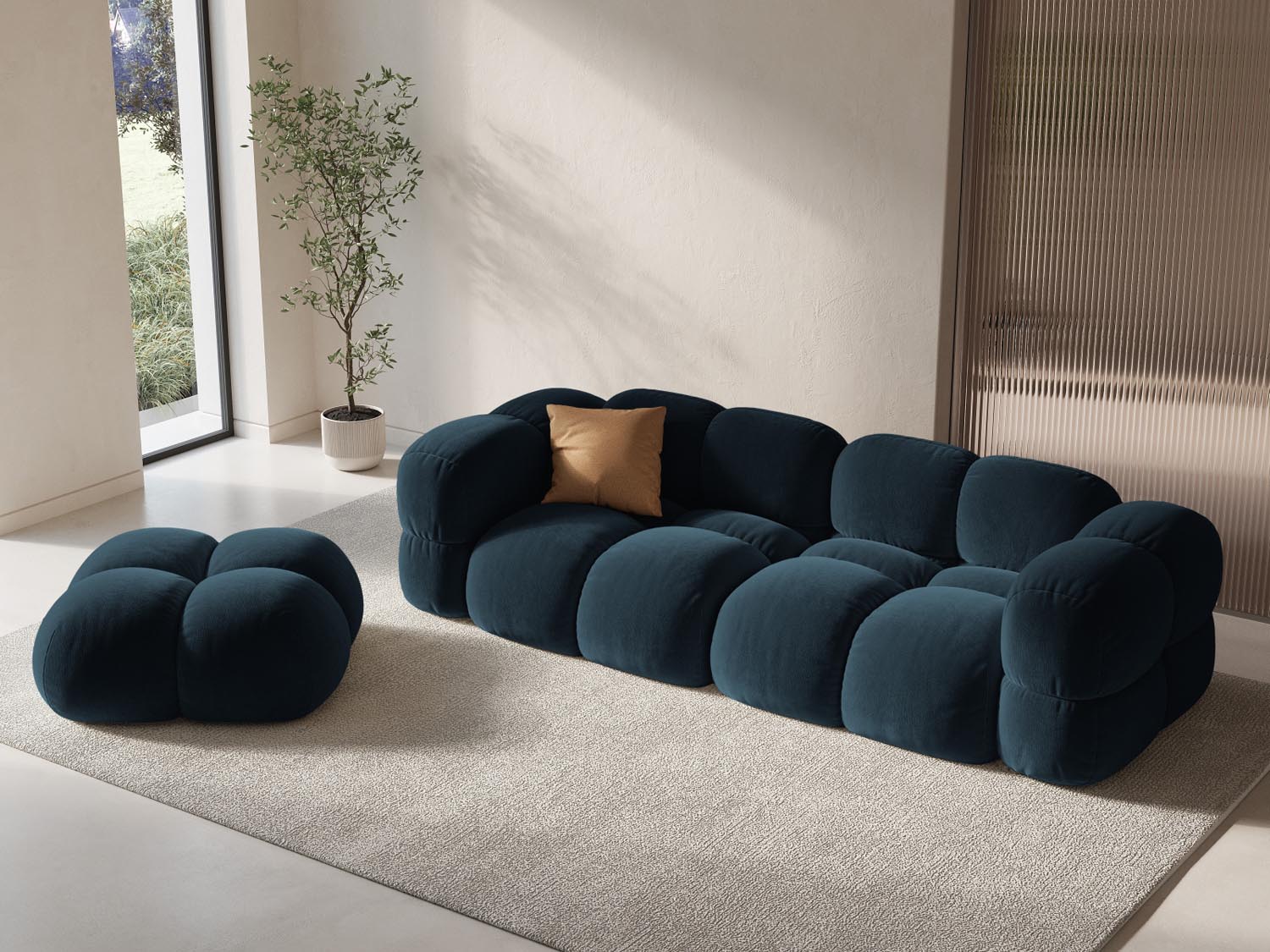 Elegantes Loretto Velour Sofa in Deep Petrol-Vogue, 4-Sitzer, ideal für stilvolle Wohnräume, präsentiert von Cosmopolitan Design.