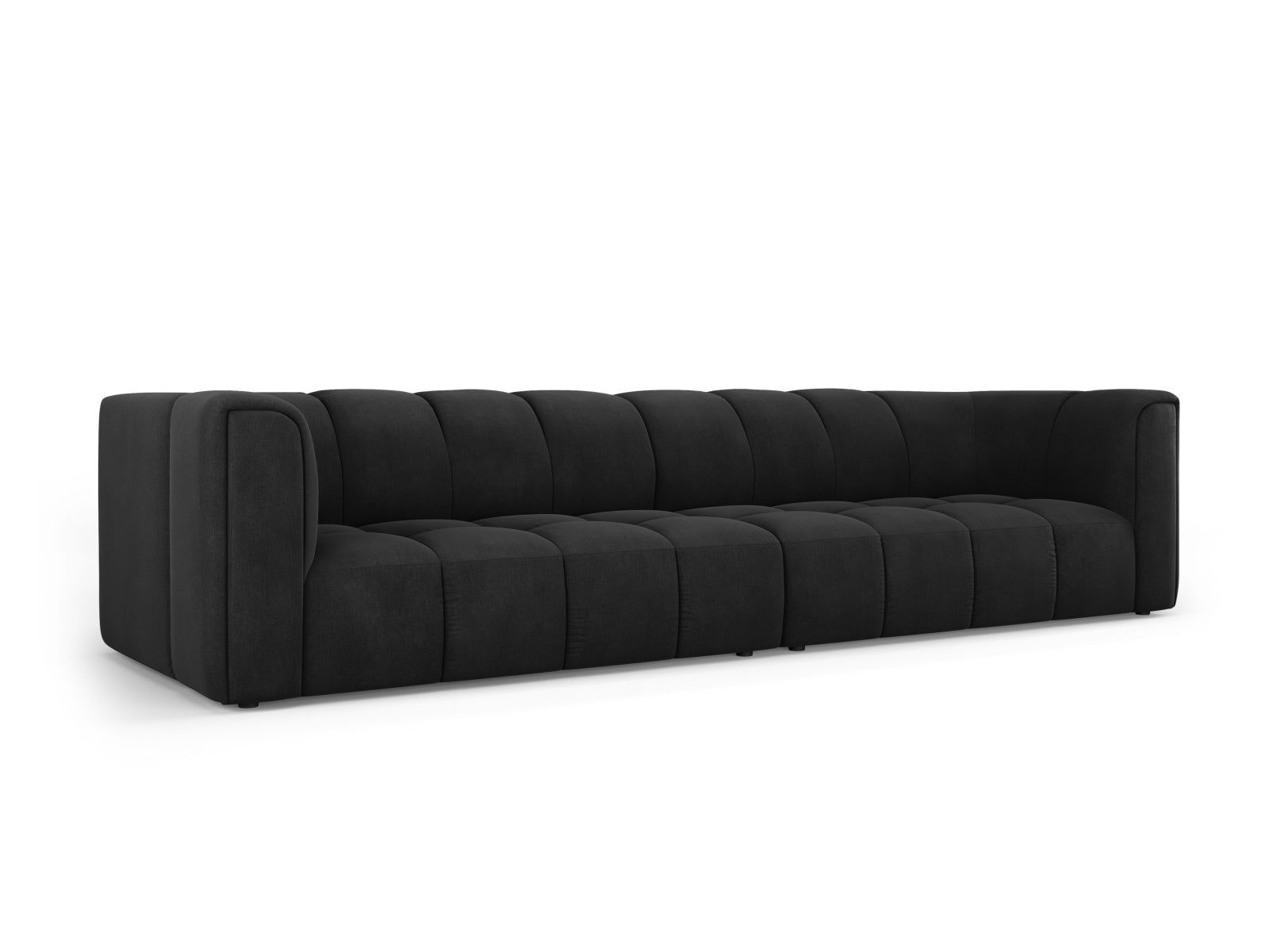 Elegantes 4-Sitzer Modular Sofa Moritz in stilvollem Schwarz, ideal für moderne Wohnräume, erhältlich bei KAQTU Design AG.