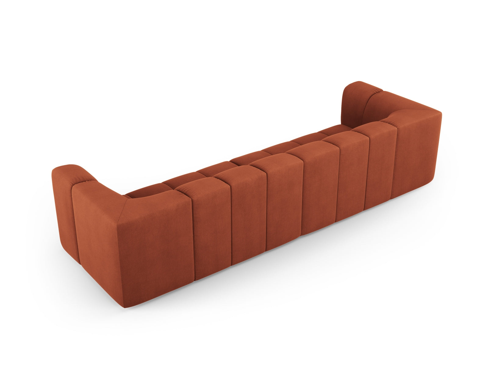 Elegantes 4-Sitzer Sofa Moritz in strahlendem Orange, vielseitig und komfortabel, perfekt für stilvolle Wohnräume.