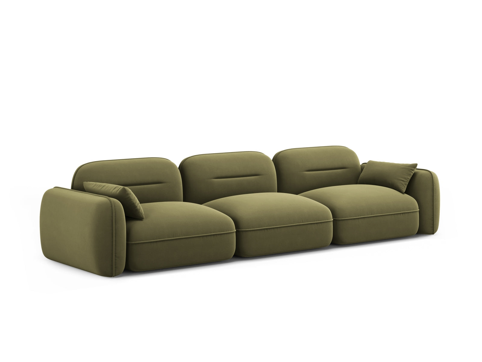 Modulares 4-Sitzer Sofa Sydney aus Velours in zartem Grün, vereint Komfort und modernes Design für jeden Wohnbereich.